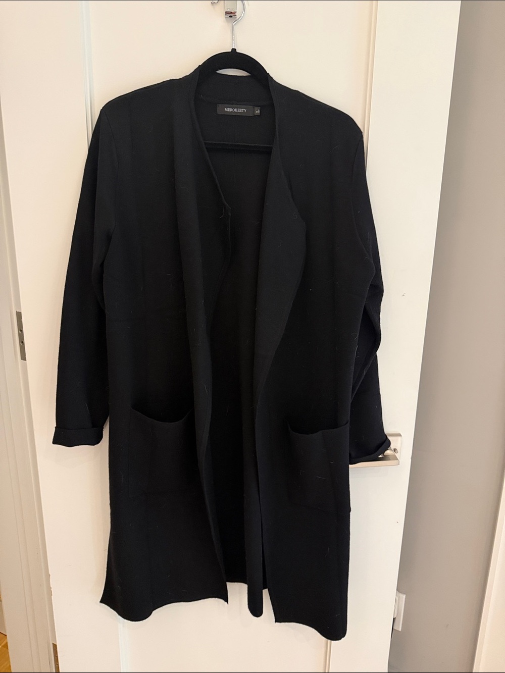 Moss & Spy Black Open Drape Front Pocket Cardigan